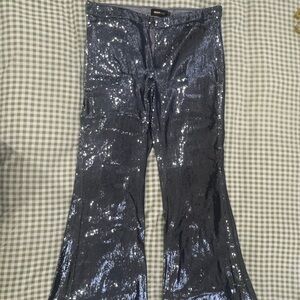 Shiny Silver Sequin Disco Trousers Plus Size